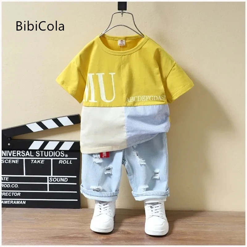 

Summer Boys Fashion Sets Kids Casual Sports Summer Denim Shorts + Short-Sleeved Loose 2 Piece Clothes