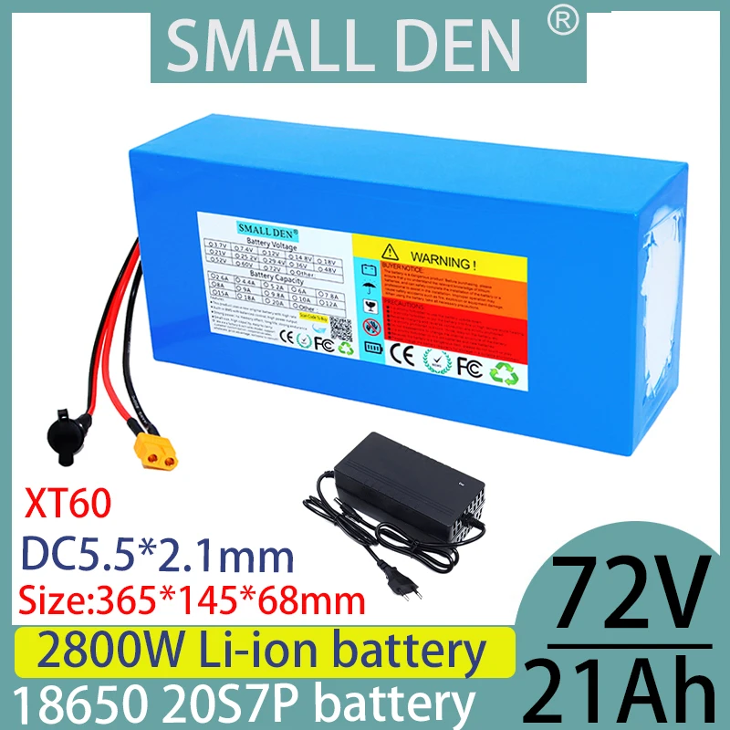 72 В 21 Ач 18650 20S7P литий-ионный аккумулятор 2800 Вт для электроинструмента уличный