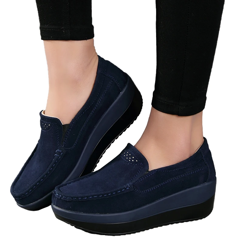 

EOFK Spring Autumn Women Flats Platform Loafers Ladies Genuine Leather Comfort Wedge Moccasins Orthopedic Slip On Casual Shoes