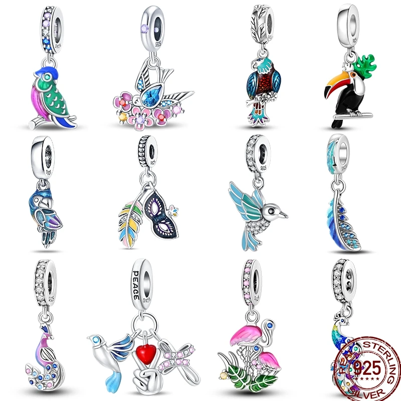 Весенняя серия из стерлингового серебра 925 пробы птица павлин красочные