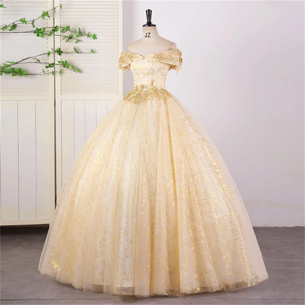 Фото 15 платьев Quinceanera, золотые вечерние платья, классическое 15-летнее платье, платья по индивидуальному заказу для Quinceanera, платье для выпускного вечера 2025 года №3