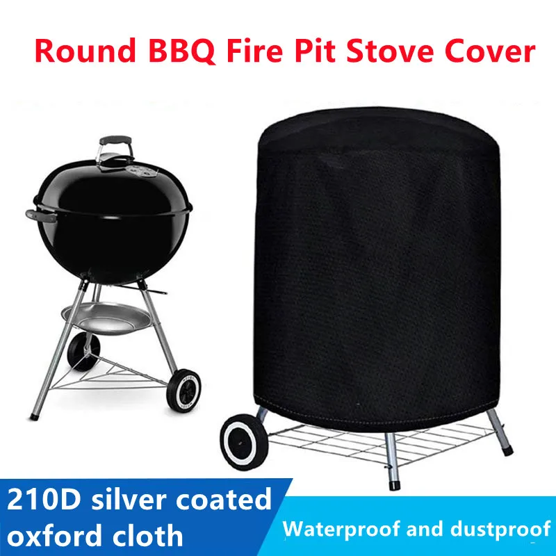 210D Round BBQ Cover Outdoor Fire Pit Stove Cover Oven Waterproof Weber Heavy Duty Cover Brazier Cover Barbecue Stove Cover