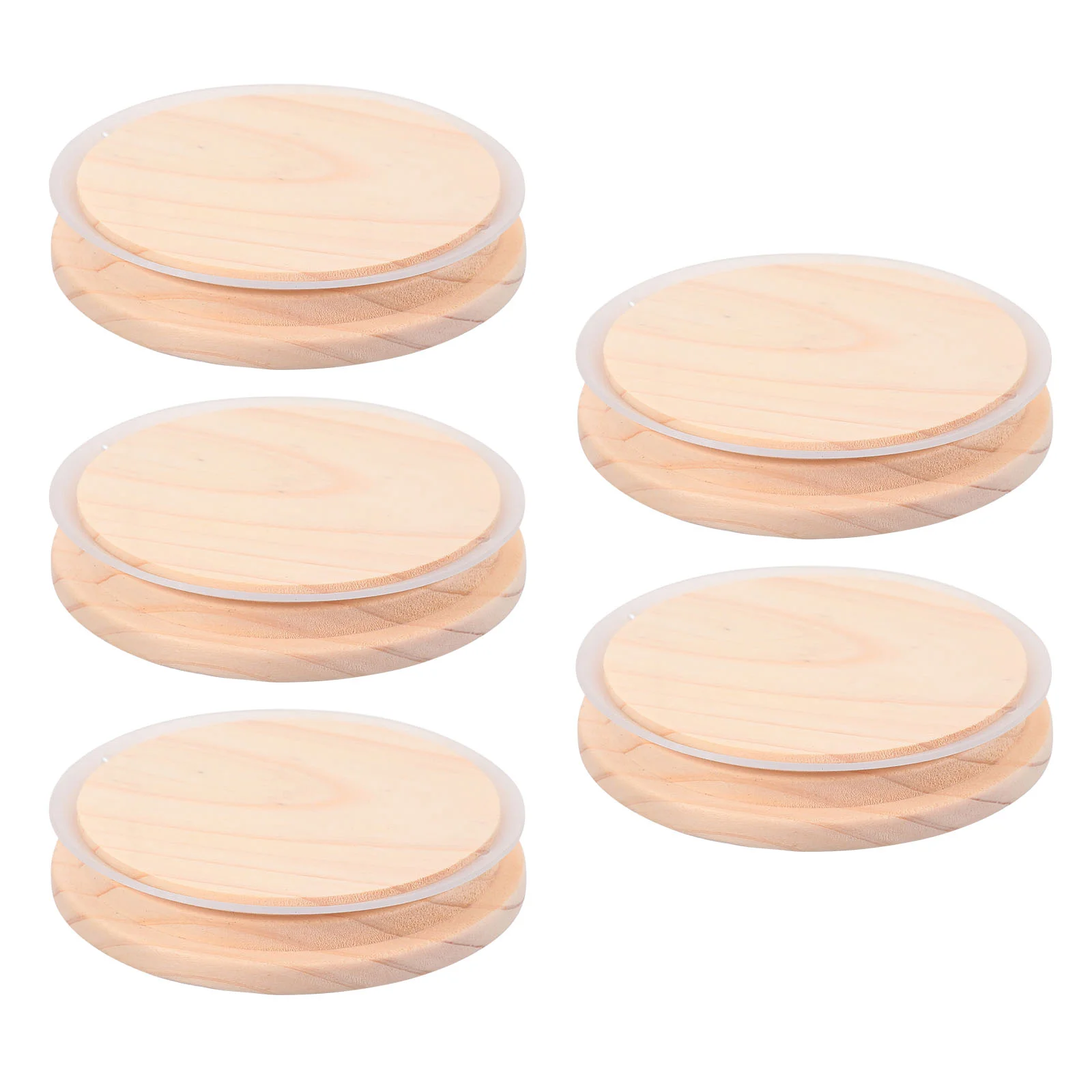 

5 Pcs Silicone Cup Lids Decorative Bamboo Bottle Cover Coffee Mug Unfinished Wood Jar Glass Drink Set Spice Solid