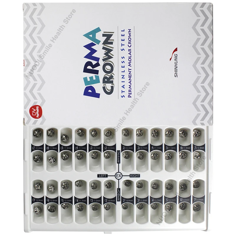 

Dental Perma Crown Permanent Stainless Steel Molar Crown Kit 48pcs Teeth Crowns Shinhung Orthodontic Accessories Brace for Kids