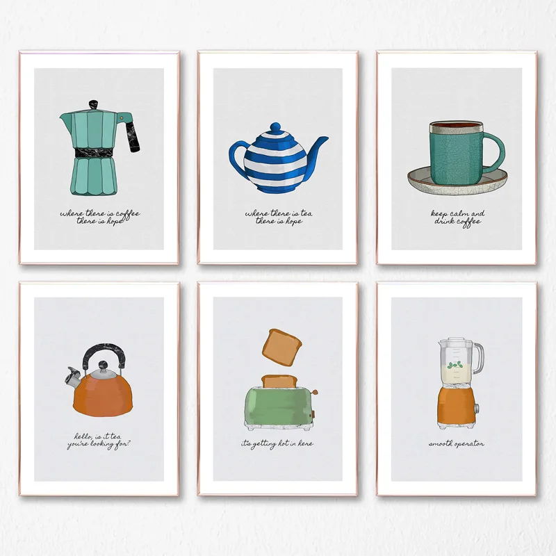 Toaster Teapot Coffee Pot Kettle Blender Wall Art Canvas Painting Nordic Posters And Prints Wall Pictures For Kitchen Room Decor