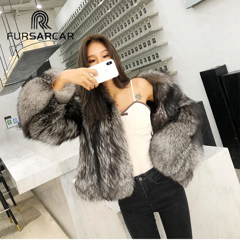 

Natural Sliver Fox Fur Coat Woemn Winter Streetwear Warm Luxury Outertwear Genuine Thicken Fashion Real Fox Fur Jacket Female