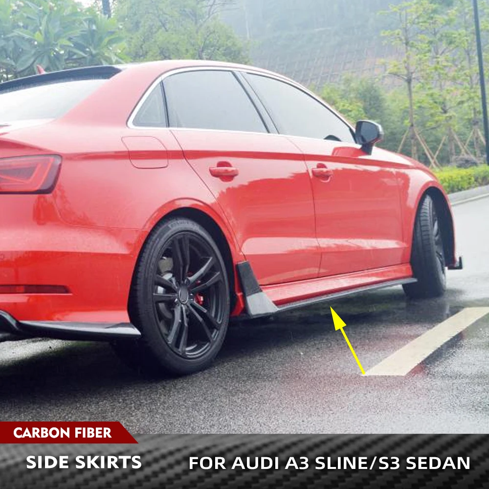 Фото Для Audi A3 S-LINE S3 Седан 2014-2019 Не для A3 База из углеродного волокна Автомобильные боковые юбки Удлинитель спойлера Автомобильный гоночный комплект кузова №1