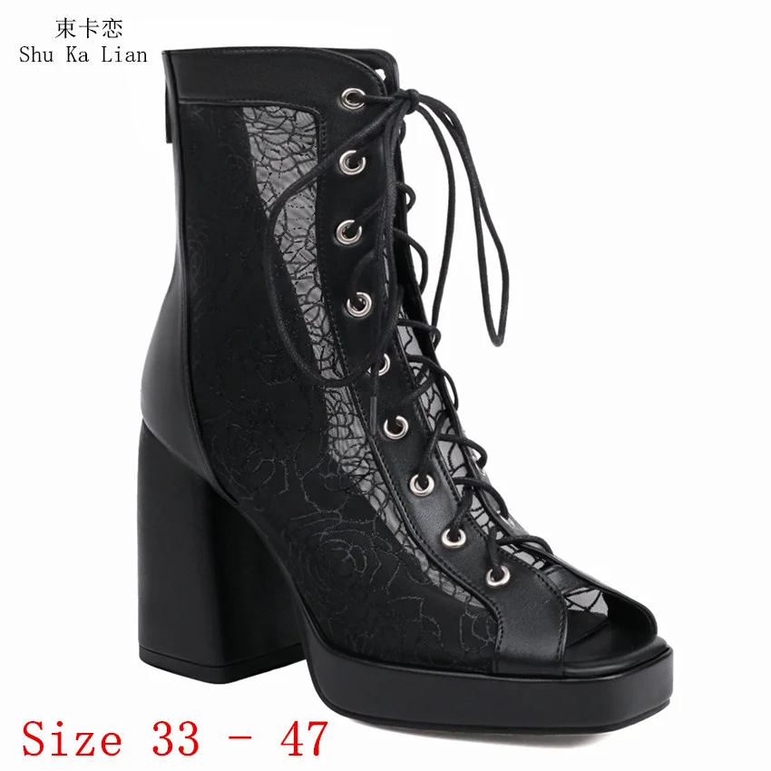 

Summer Ankle Short Boots Women Platform High Heels Peep Toe Shoes Sexy Gladiator Sandals Woman Small Plus Size 33 - 47