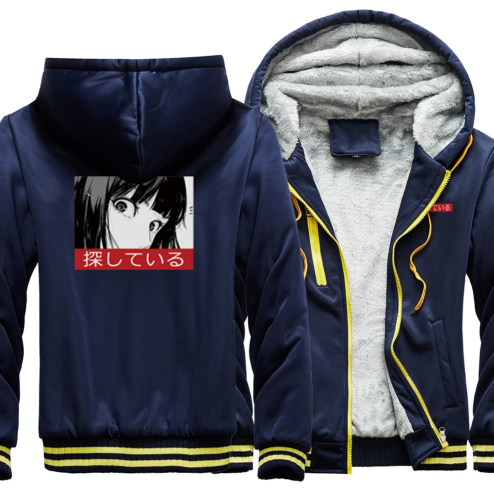 

Милые мужские толстовки с аниме-аватаром из мультфильма, свободное плотное пальто, модная уличная одежда в стиле хип-хоп, зимняя мужская куртка на молнии, Повседневная теплая куртка с капюшоном