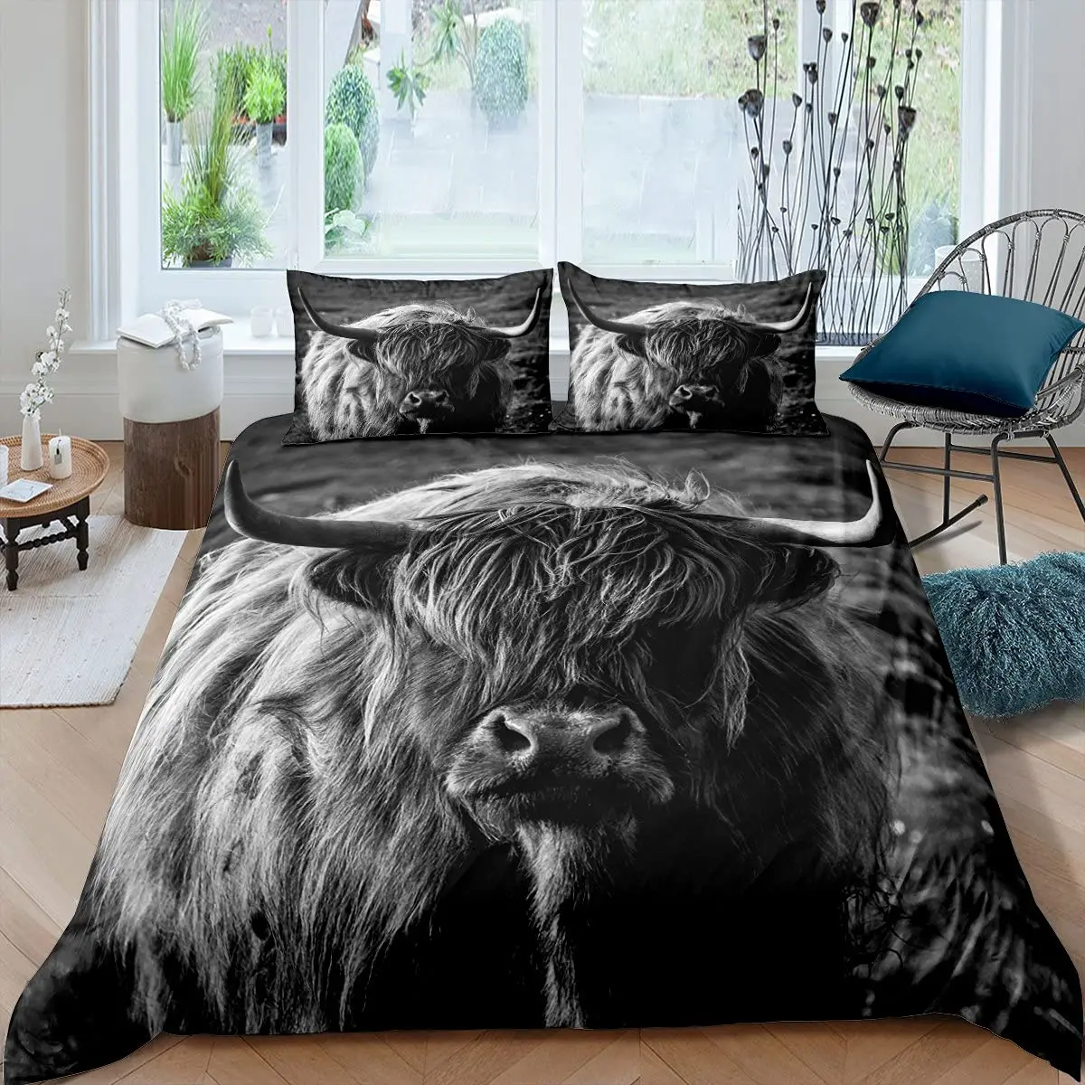 Highland Cow King Queen Duvet Cover Bull Bedding Set for Adults Cattle 2/3pcs Quilt Cover Farm Animal Polyester Comforter Cover images - 6