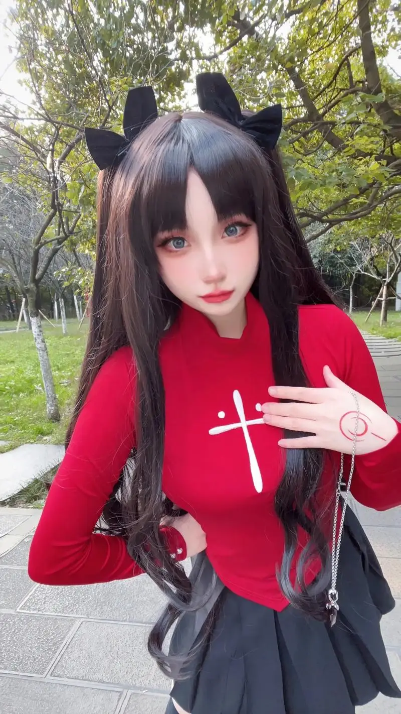 Fate Stay Night Tohsaka Rin Аниме Косплей Костюм Комплект - Красная Рубашка Юбка Женское Платье на Хэллоуин с Головным Убором для Ролевых Игр (art.: 3920cee87ec51) - 3920cee87ec51