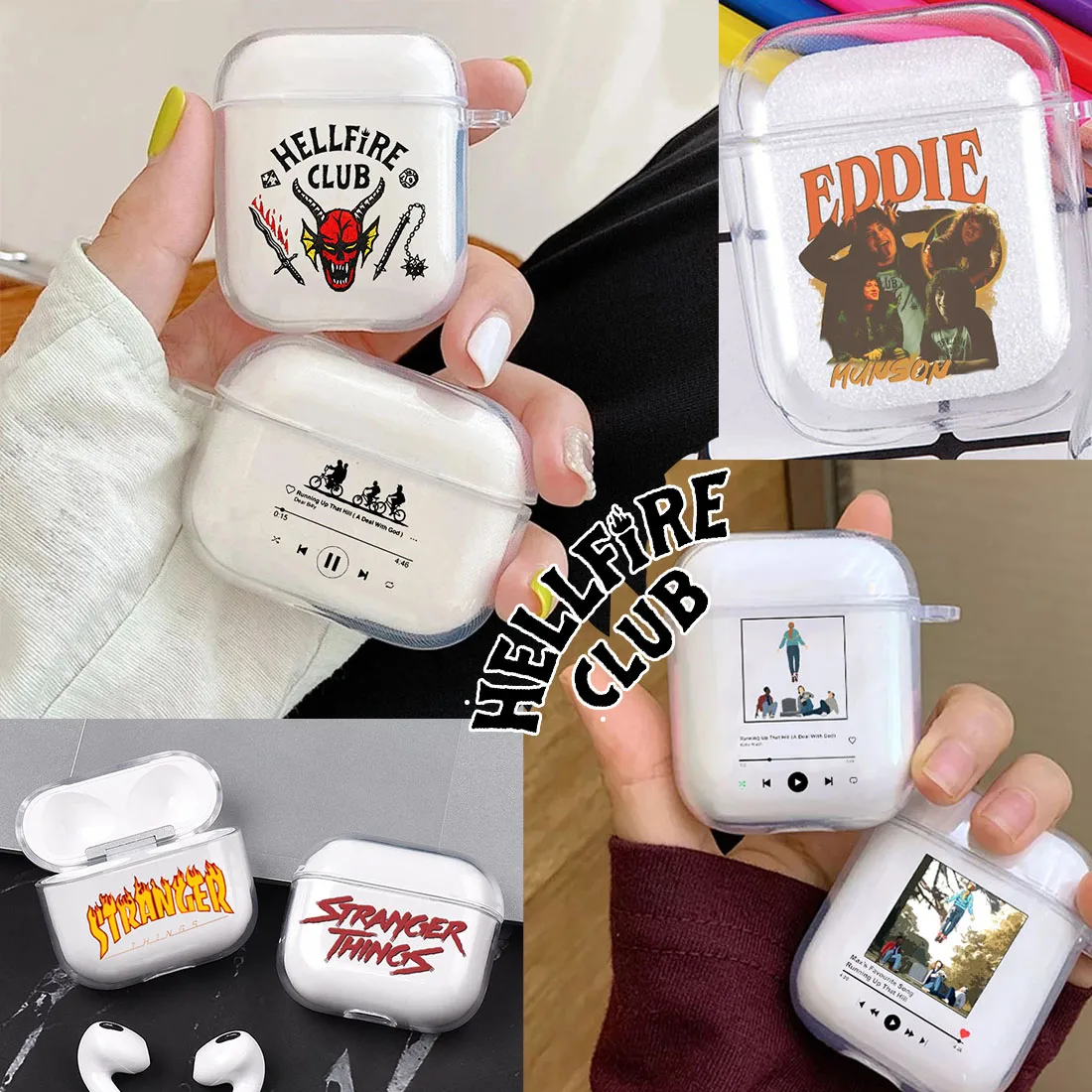 

Luxury Eddie Munson Stranger Things Case for AirPods 1 2 Gen Hellfire Club Soft Cartoon Earphone Cover for AirPods 3 Pro