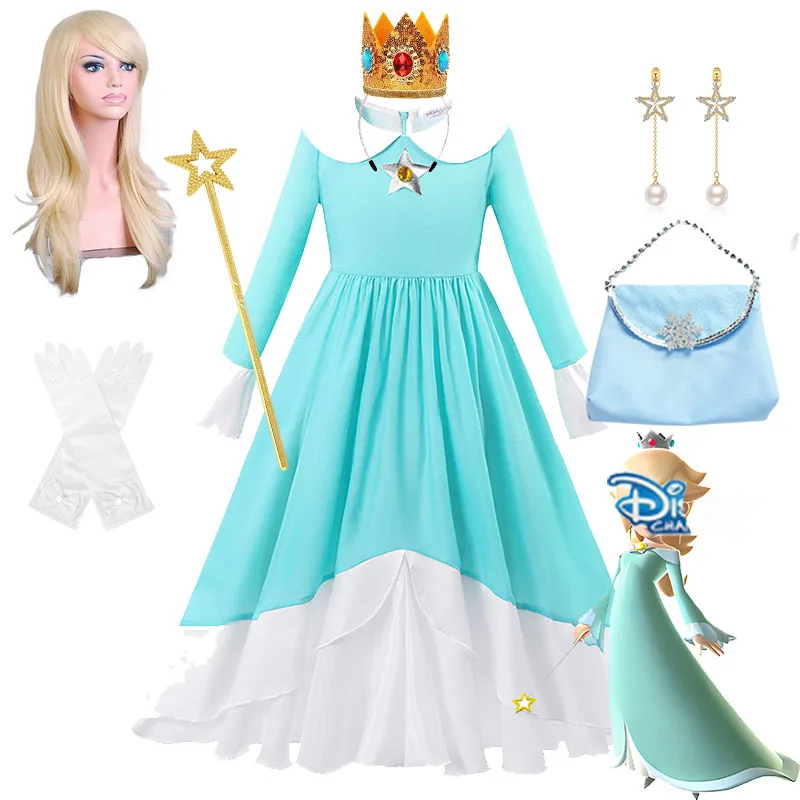 Платье Rosalina для девочек игры принцессы Детский костюм косплея синее платье с