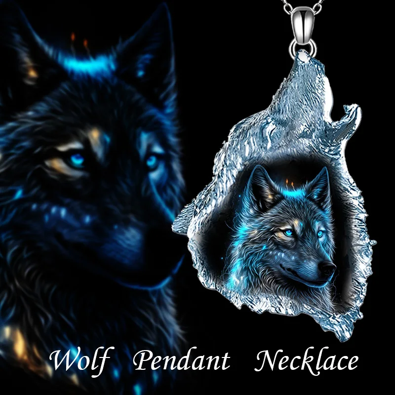 

Creative forest ghost wolf punk hip hop animal wolf CRYSTAL PENDANT NECKLACE GOTHIC roaring animal wolf Head Pendant