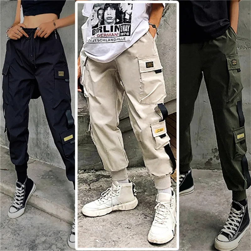 Women's Thin Loose Trend Casual Casual Pants Cargo Pants Men Streetwear Hip Hop Pants Elastic Waist Ankle length Trousers