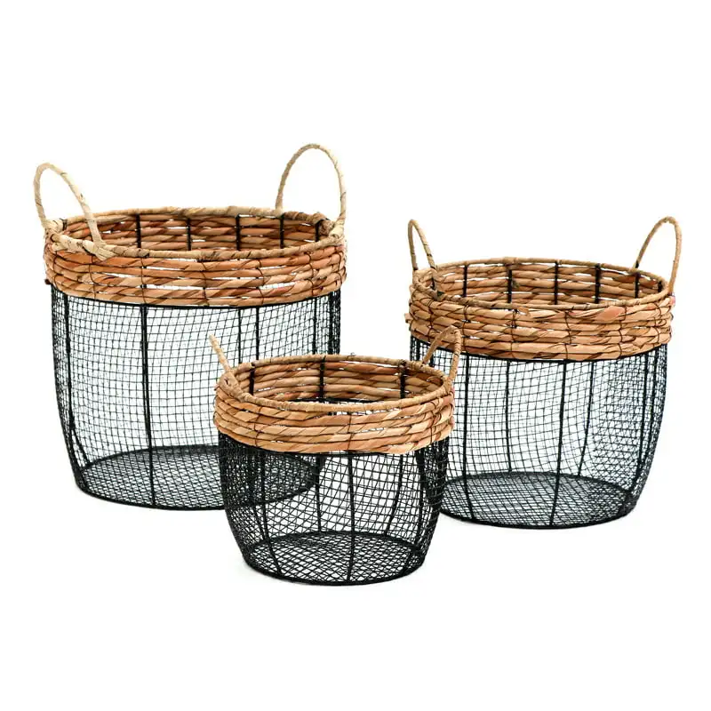 

wire tall garden home dcor baskets with wicker and handles - set of 3 Storage organizer Cute storage Fruit hammock Shopping bask