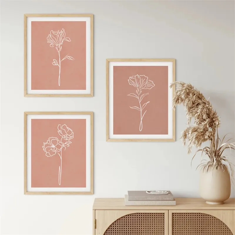 

Minimalist Floral Canvas Painting Line Poster Boho Wall Art for Living Room Decoration Feminine Home Bedroom Decor Picture