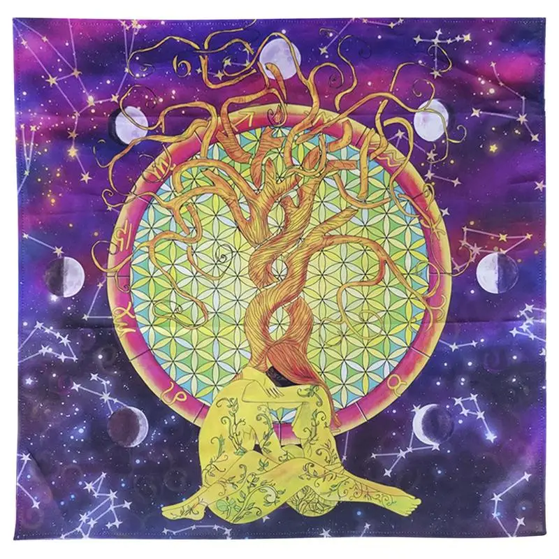 

Tarot Tablecloth Square Dutchwool Witch Cloth 25x25in Table Cloth Tarot Card Accessories Life Starry Sky Tree Moon Flower Bright