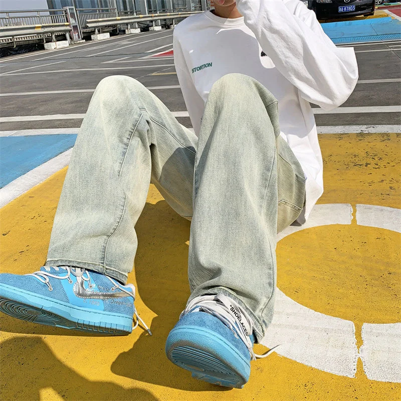 Retro Baggy Jeans Men Fashion Casual Straight Jeans Men Streetwear Loose Hip Hop Wide Legs Denim Pants Mens Trousers M-3XL