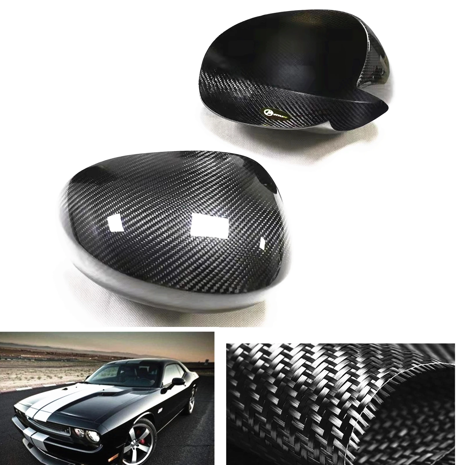 

Dry Carbon Fiber Car Exterior Mirror Cover Rearview Reverse Shell Rear View Cap Case Add On For Dodge Challenger 2009-2020