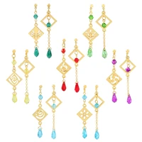 anime genshin impact earrings seven element crystal drop earrings hollow crystal long chain jewelry