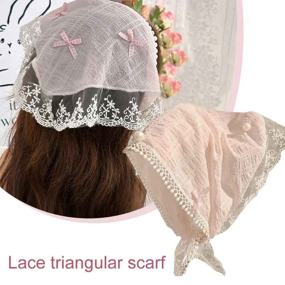 Жемчужный кружевной треугольный шарф головной платок для женщин во Французском