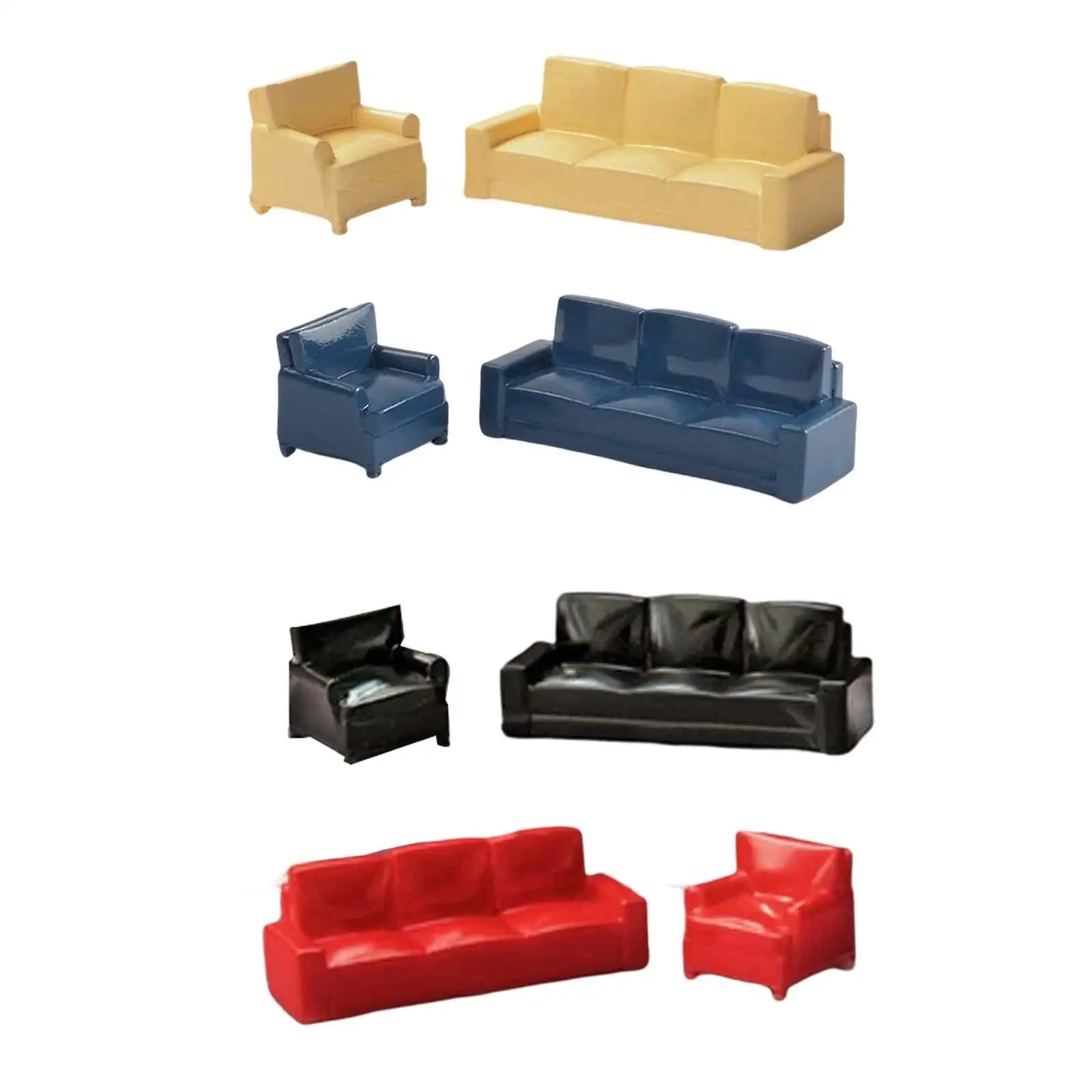 

2x Dollhouse Sofa Couch Pretend Play Miniature Furniture for 1/64 Scale Dollhouse Micro Landscape Sand Table Decoration Layout