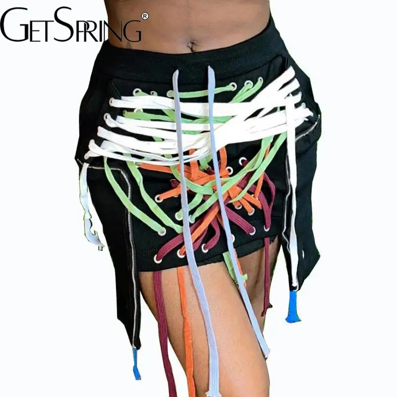 

Getspring Женская юбка на завязках, сексуальные юбки с высокой талией, подходящие цвета, большие размеры, винтажная Сексуальная мини-юбка, мода ...