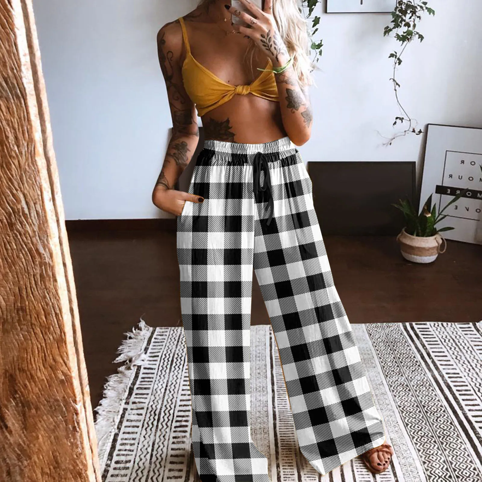 

Pants Women Casual Short Women High Waist Drawstring Alphabet Tie Dye Plaid Pants Women Casual Short Pants Suit for Women Casual