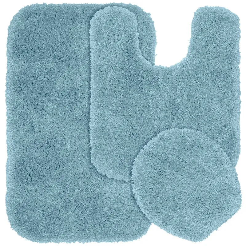 

Serendipity 3 Piece Shaggy Nylon Washable Bathroom Rug Set Basin Blue for living room