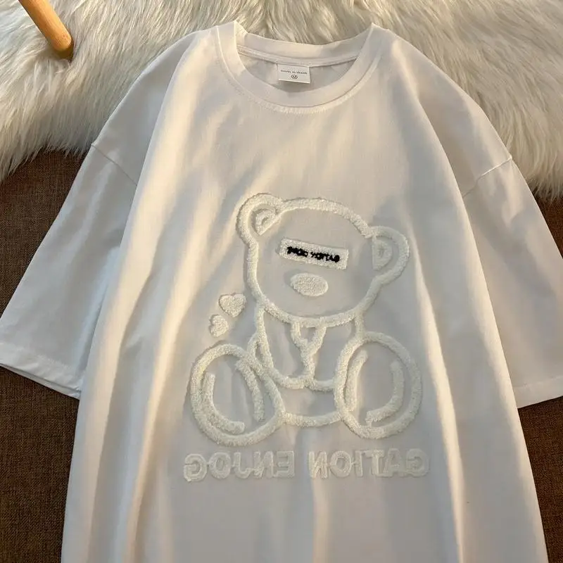 Модная забавная футболка с рисунком маленьких медведей летние белые хлопковые