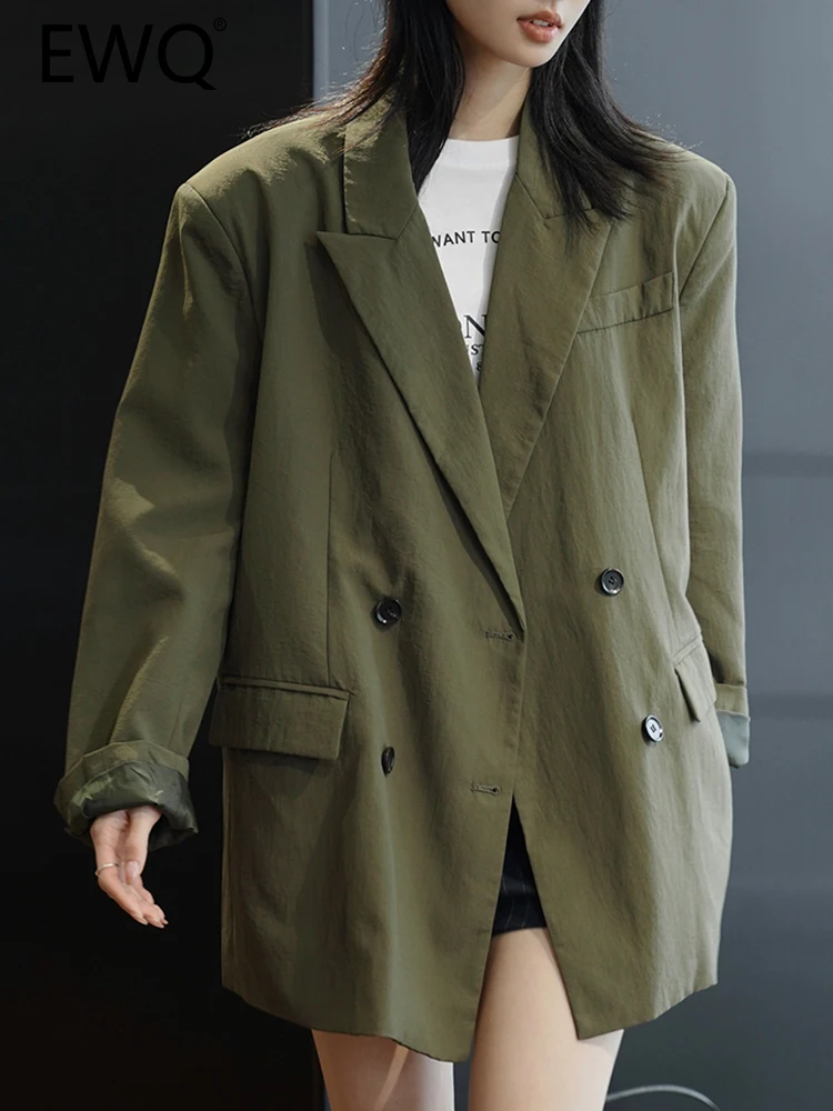 

EWQ Minimalism Double Breasted Loose Blazer For Women Solid Long Sleeve Office Lady Jackets Casual Tops 2023 Autumn New 26D5078