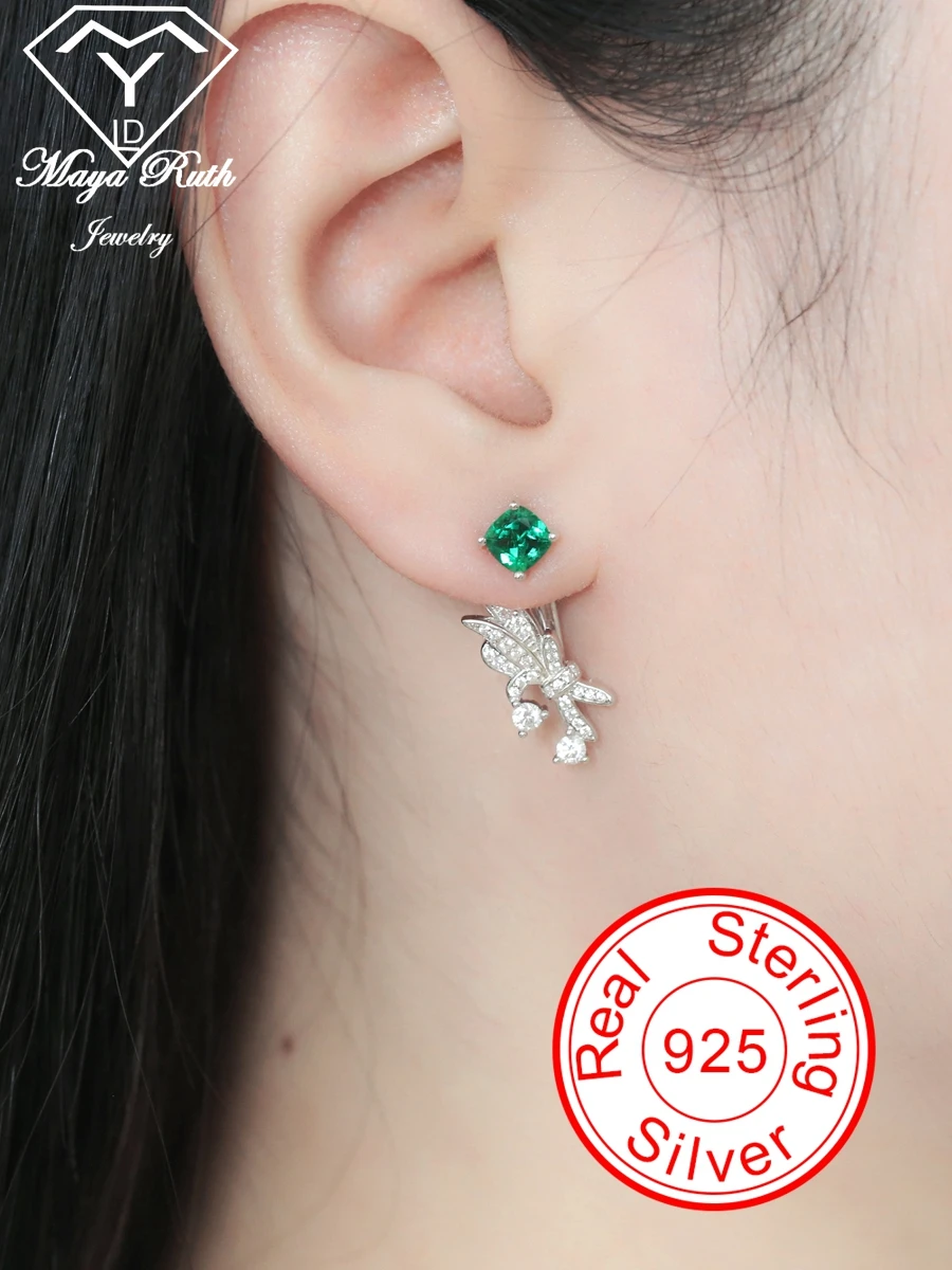 Created Emerald Dating Modern Women's Earrings 2022 Green 925 Sterling Silver White Gold Plated Anniversary Gifts Female Sparkle