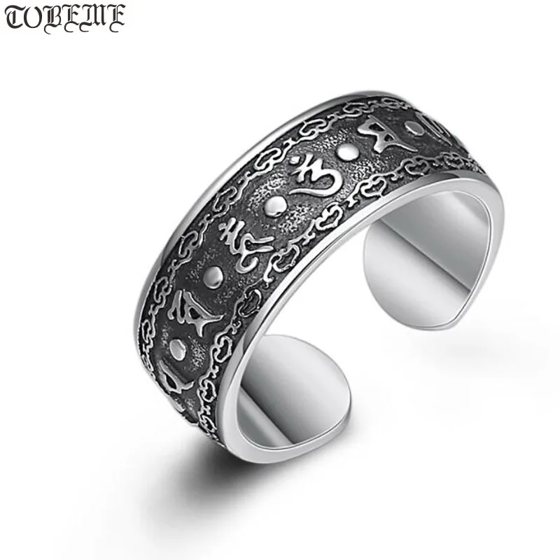 

100% Серебро 925 пробы тибетское кольцо с шестью словами буддистское мантровое кольцо с изменяемым размером ювелирные изделия на удачу