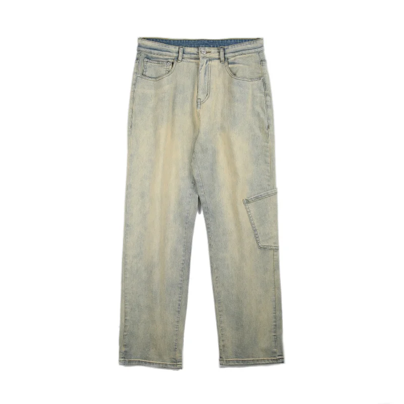 Baggy Stretch Jeans Men Fashion Retro Pocket Straight Jeans Mens Japanese Streetwear Hip-hop Loose Wide Leg Denim Trousers Men