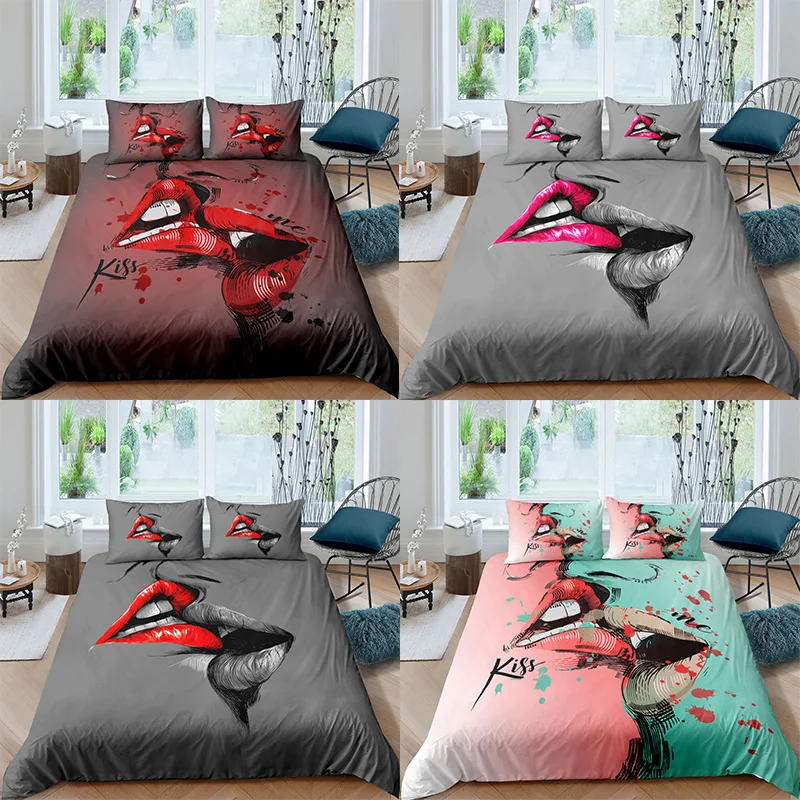 

3D Sexy Lips Bedding Set Soft Comforter Duvet Cover Bedspreads For Bed Linen Queen Quilt Cover With Pillowcase