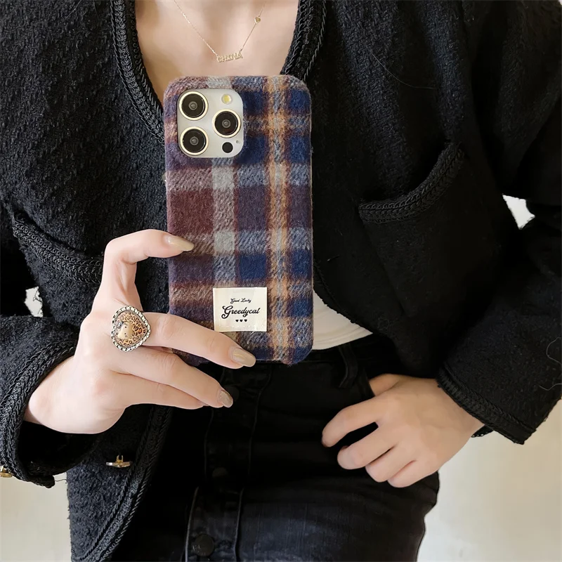 Корейский популярный милый решетчатый шерстяной овечий пушистый меховой чехол