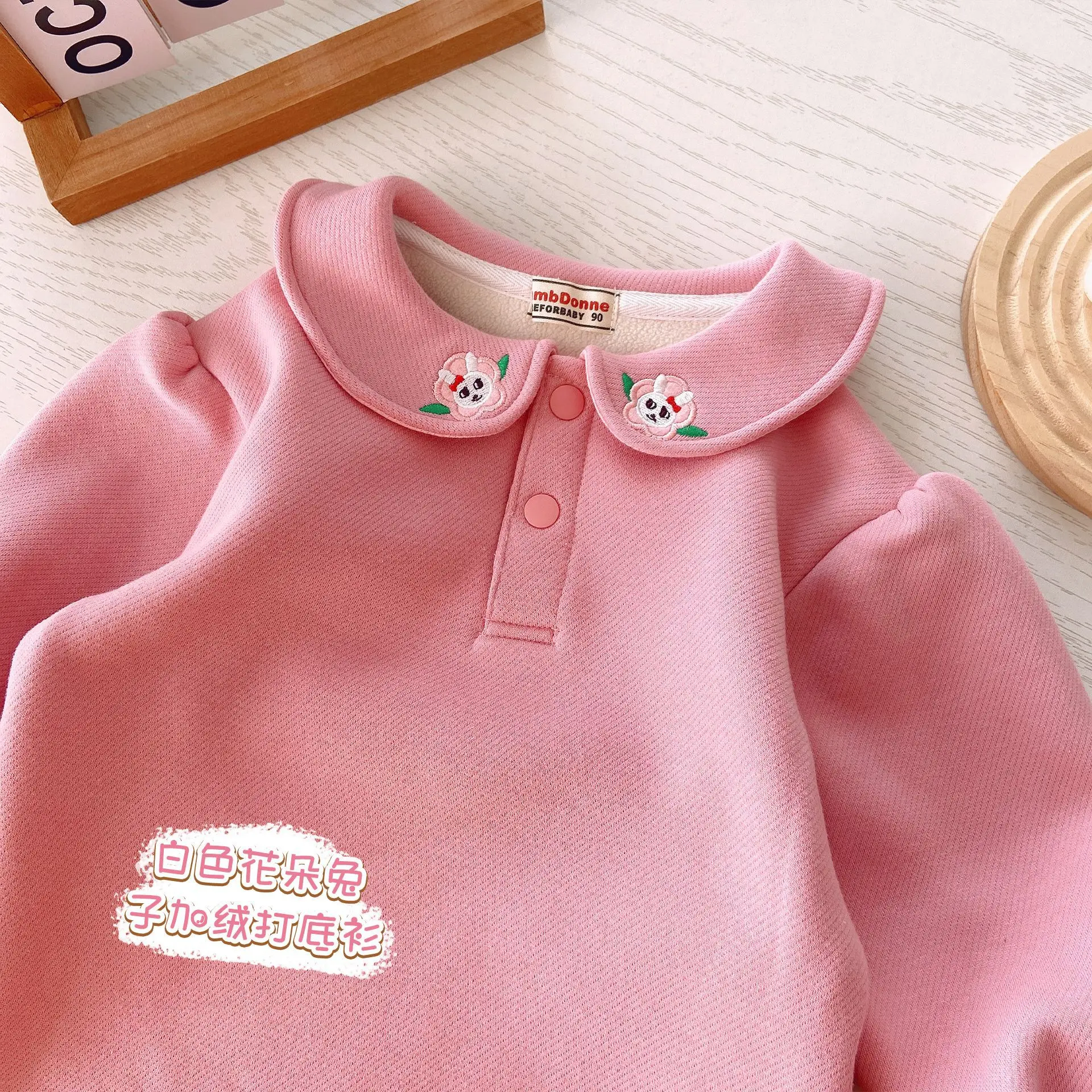 90-130cm Girl Bottoming Shirt Girl Padded Warm Tops Baby T-shirts Kids Clothes Girls Cherry Embroidery Pattern Lapel Neck Top enlarge