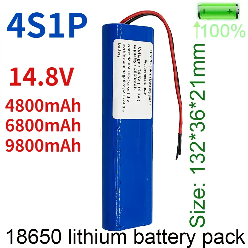 

New lithium battery with large capacity of 14.8V 4800/6800/9800mAh, 14.8V-16.8V 4S1P 18650, PCB18650 with wires