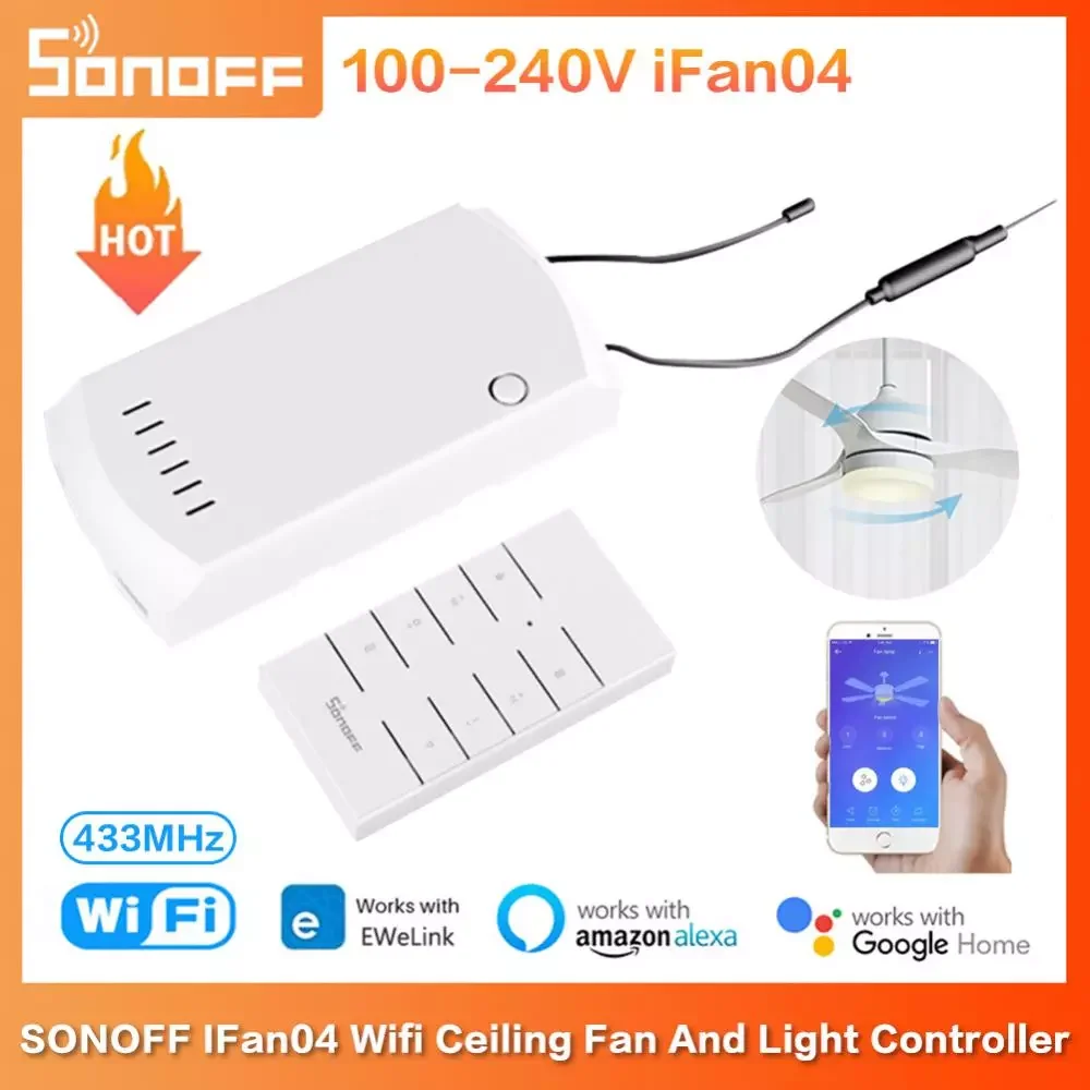 

IFan04 WiFi Smart Ceiling Fan Light Controller Kit 433MHz RF Remote Control/APP Adjusted Wind Speed Via Alexa Home