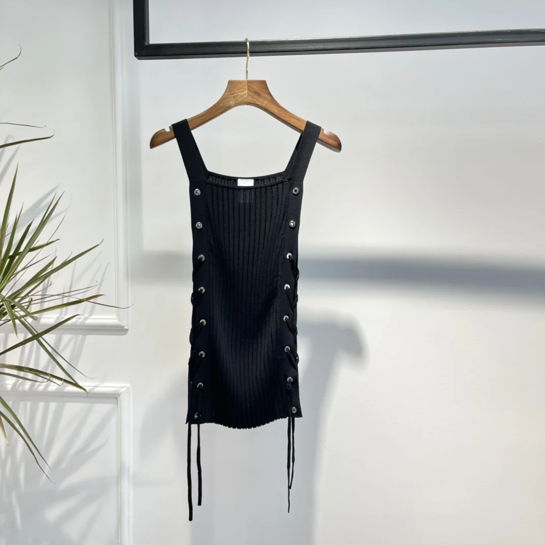 

Streetware Solid Black White Army Green Sleeveless Kintted Slim Tops 2022 New Summer Clothes for Women