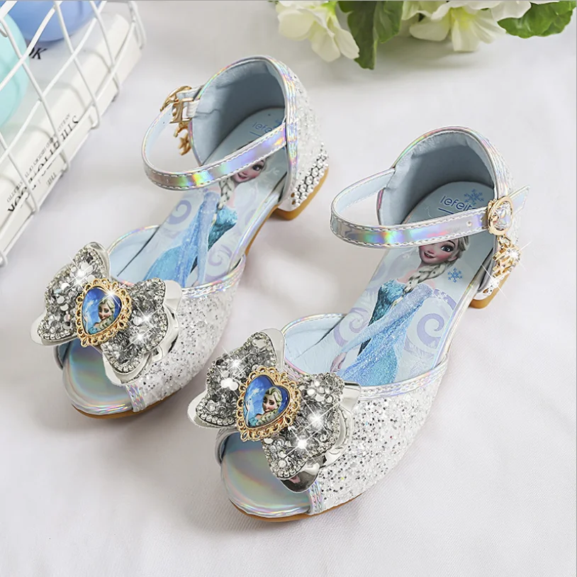 

Girls Party Shoes Princess Sandals Leather Glitter Crystals Rhinestones Knot Kids Shoes Elsa Sandals Children Christmas gift