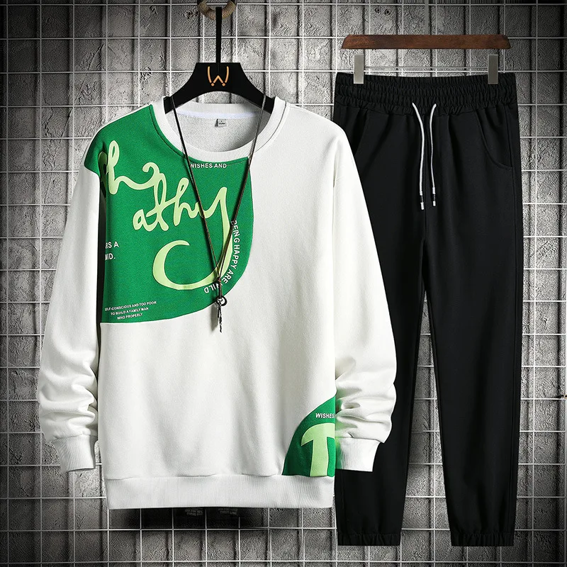 Casual Tracksuit Men Hip Hop 2 Piece Sets 2023 Spring Patchwork Print Sweatshirts Sets Mens Fashion Streetwear Trend Sportswear