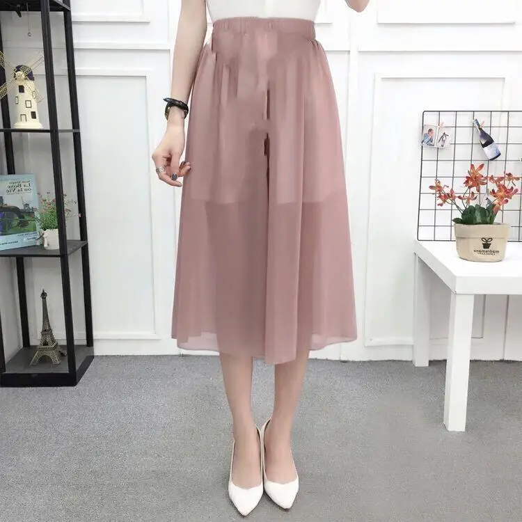 

Женские брюки с широкими штанинами, повседневные свободные шифоновые брюки до щиколотки с эластичной высокой талией, модель T87 на лето, 2022