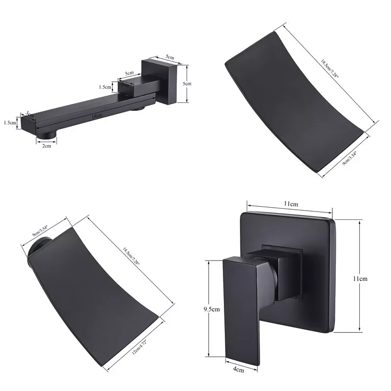 

Black Chrome Waterfall Basin Faucet Single Handle Hot Cold Mixer Crane Bathroom Tap Wall Mount Wash Faucets