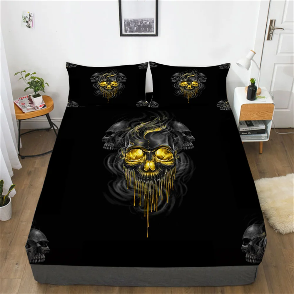 

Skull 3D Comforter Set King Size Bed Sheets Man Woman Home Bedclothes Cotton Fitted Sheet Sets Bedding Cover Bedspreads