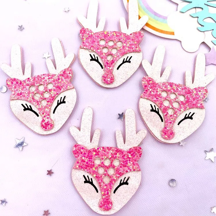 Ful Glitter Bepowder Cartoon Pink Deer Patch Applique Sewing Diy Hair Bow Christmas Decor Craft Supplie