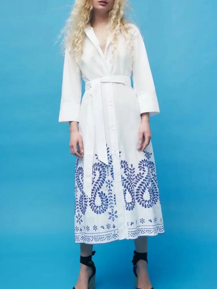 

Zach AiIsa counter quality spring new women's fresh white all-match sweet retro embroidered shirt-style texture dress