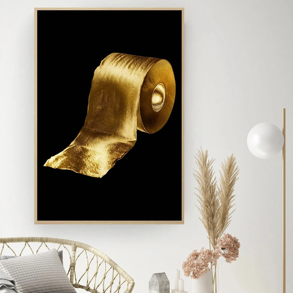 WC Toilet Poster Decoration Fashion Woman Decorative Paintings Black Golden Roll Paper Canvas Wall Art Pictures For Bathroom 4