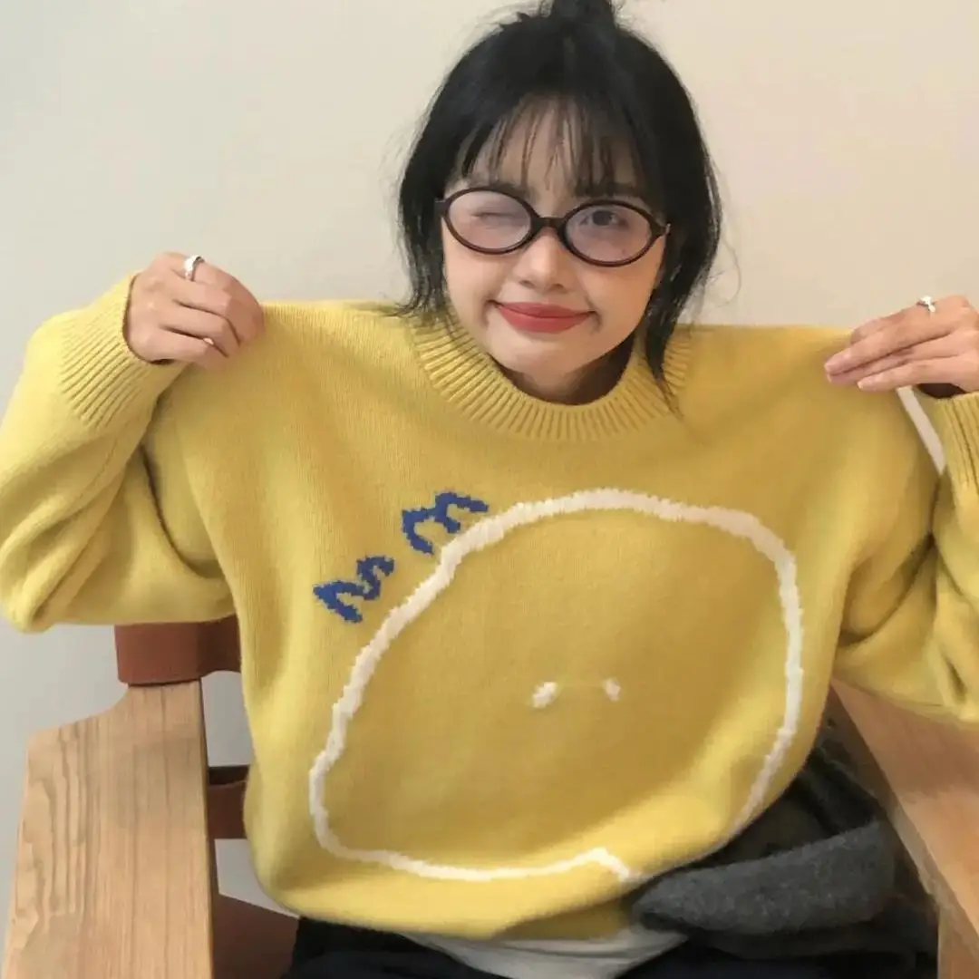 Свободный вязаный свитер мягкий восковой пуловер шерсть осень-зима 2023 женский